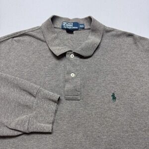 Polo Ralph Lauren Polo Shirt Mens 2XL Gray Long Sleeve‎ Embroidered Pony Cotton
